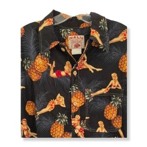 Nalu Men's Hawaiian Shirt Black Print Short Sleeve Button Up USA Size M …